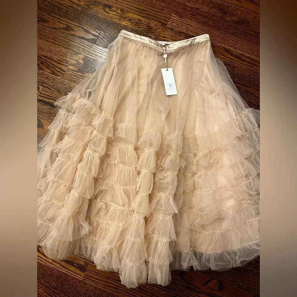 LoveShackFancy Lyric Tiered Tutu Tule Light Rose Skirt by Anthropologie Size 8